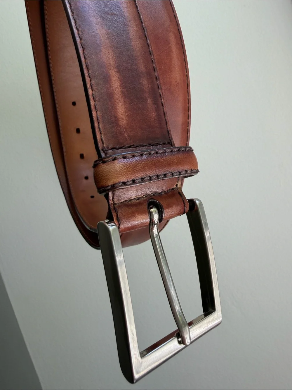 Magnanni Brown Leather Belt Silver Buckle Men’s Size 38